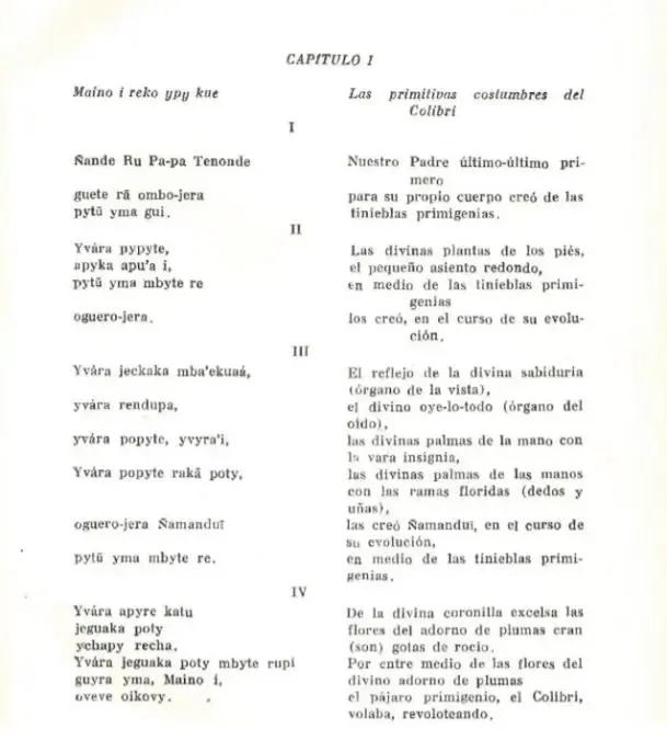Le�n Cadogan,�emAyvu Rapyta. Textos m�ticos de los Mbya Guaran� del Guair�,/em cap�tulo I. Coetes�a