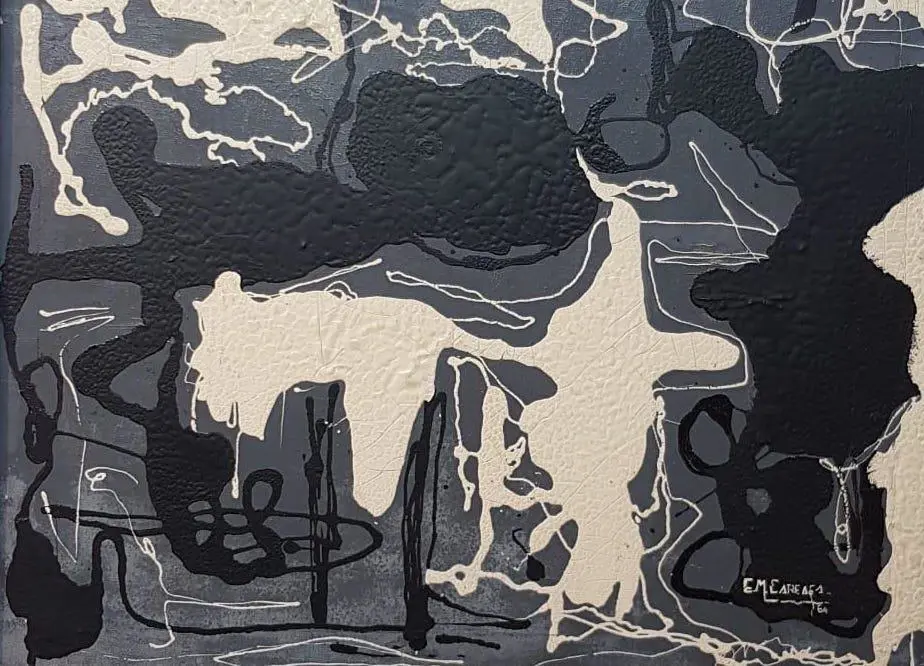 Enrique Careaga,em Sincron�a en lila/em, 1964. Pintura sobre tabla. (Detalle). Colecci�n CAV/Museo del Barro. Cortes�a