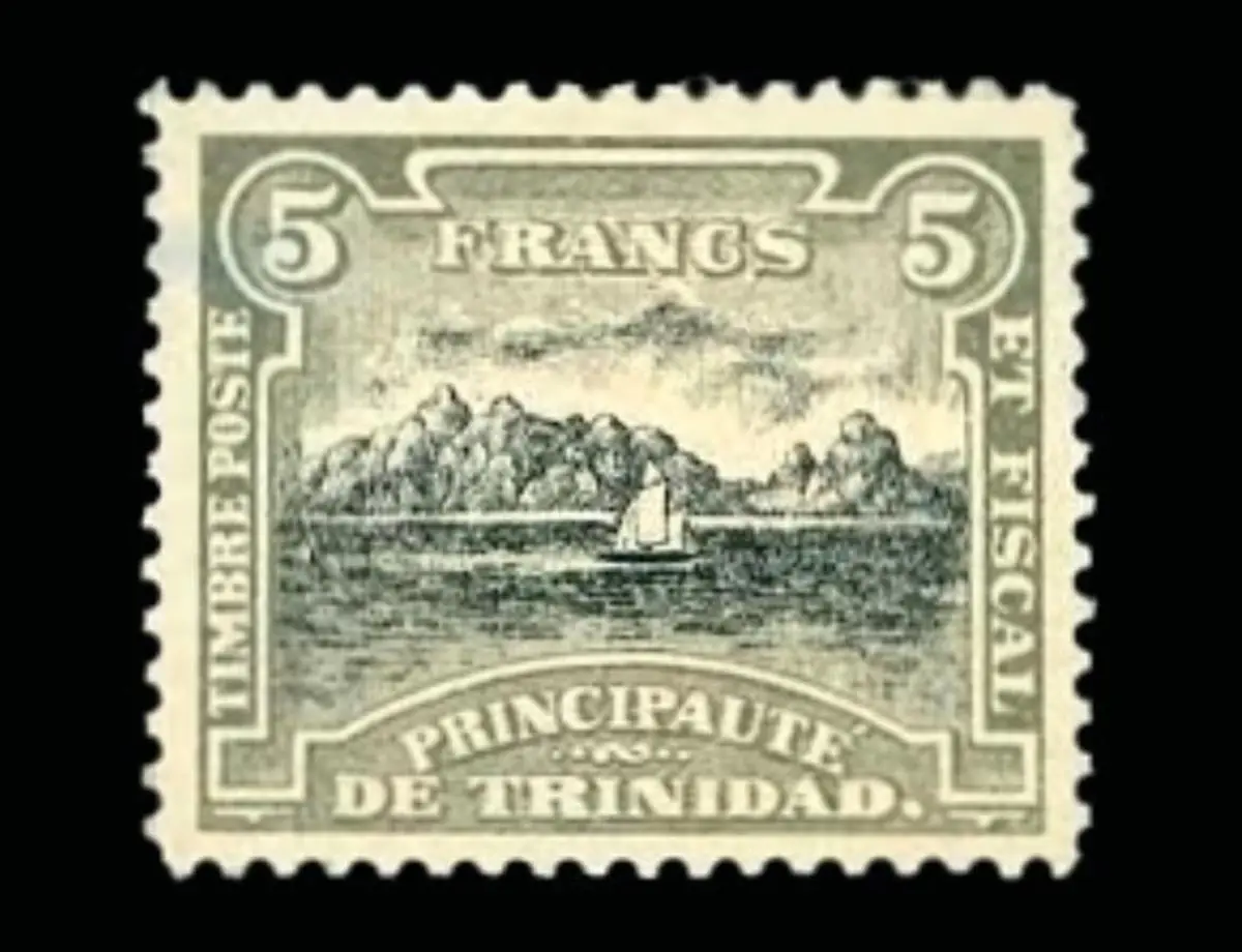Sello postal del Principado de Trinidad, 1893. Wikipedia. Dominio p�blico.
