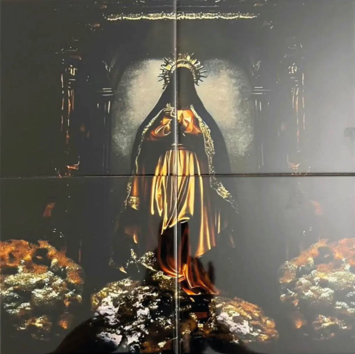 Bel�n Rodr�guez. emMadonna para ma�ana/em, de la serie emMar_IA/em, 2024. Sublimaci�n sobre cuatro azulejos, generaci�n de imagen a partir de texto IA. Cortes�a