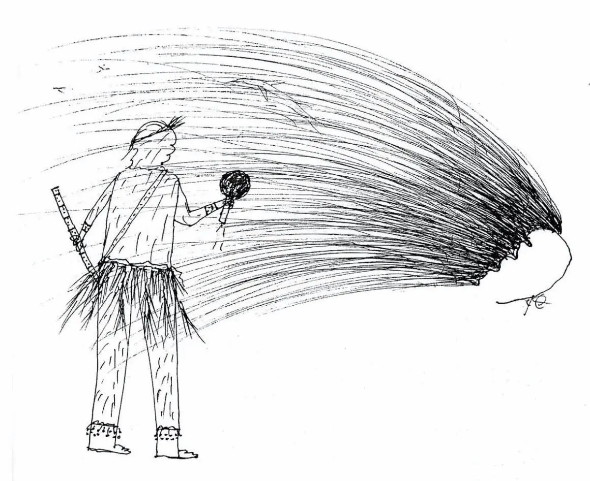 Dibujo de Flores Blabuena, Ogwa, 1992. Publicado en Ticio Escobar, emLa maldición de Nemur,/em CAV/Museo del Barro, 1999. Cortesía
