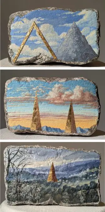 Max G�mez Canle. emSin t�tulo/em. �leo, cera y oro sobre granito, 20 x 15 x 20 cm. aprox. Cortes�a