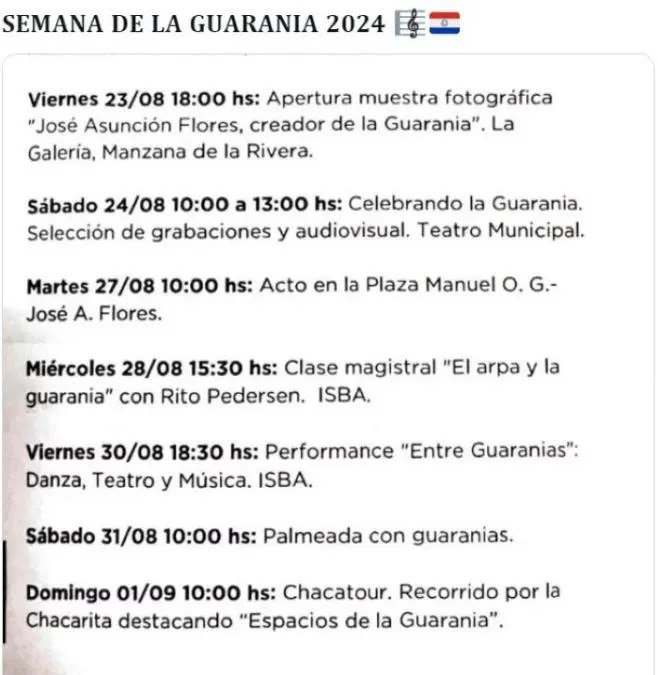 Programa de la Semana de la Guarania. Instagram de CCR Cabildo