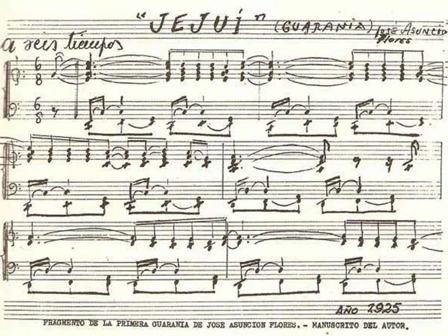 Partitura de la guarania emJeju�,/em de Jos� Asunci�n Flores. Cortes�a