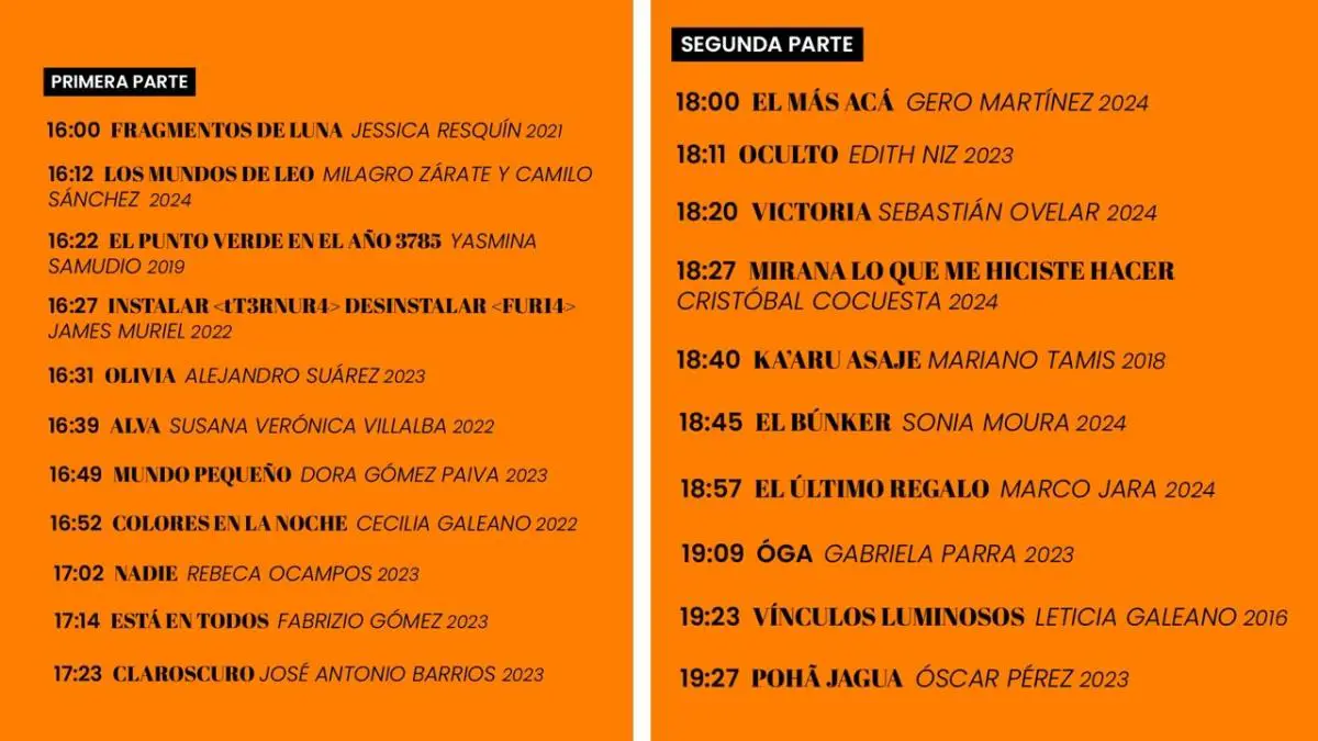 Programaci�n de la marat�n de cortos nacionales en Cine de Barrio. Cortes�a
