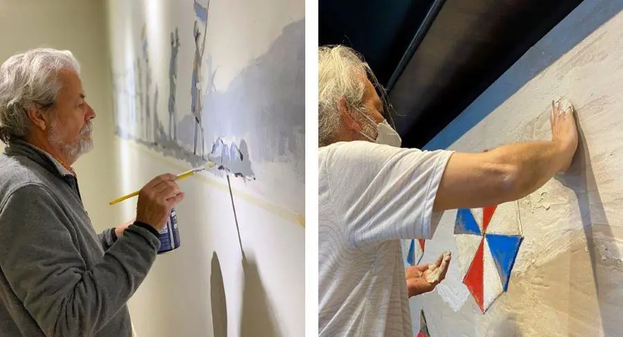 Koki Ruiz, en proceso de creación de su obra sobre los Niños Mártires de Acosta Ñú. Cortesía