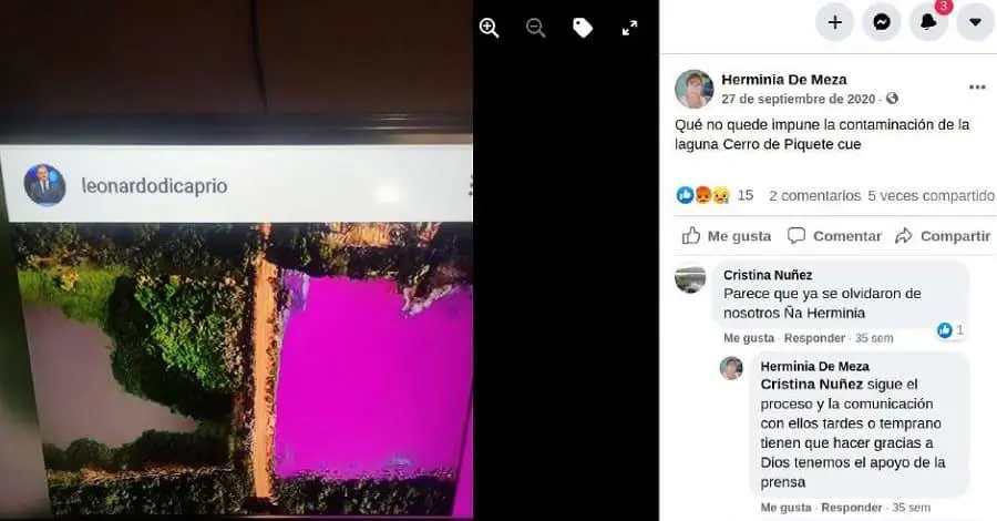 Posteo de Do�a Herminia Valdez en su Facebook compartiendo la publicaci�n de Di Caprio. Facebook de Do�a Herminia Valdez - Posteo del d�a 27 de septiembre de 2020.