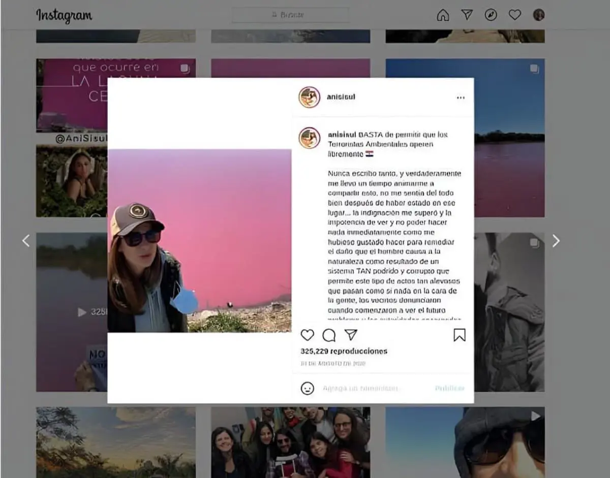 Acci�n Magenta: llamado a que las redes sociales se ti�an del color del agua contaminada en la Semana Mundial del Agua. Instagram de @anisisul y de Jorge S�enz. Facebook de Do�a Herminia Valdez.