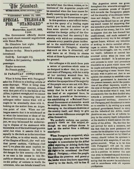 emThe Standard/em, edici�n del 28 de abril de 1869. Cortes�a