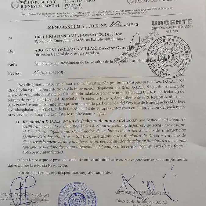 Documento de la intervenci�n. Foto: R. 1080 AM.